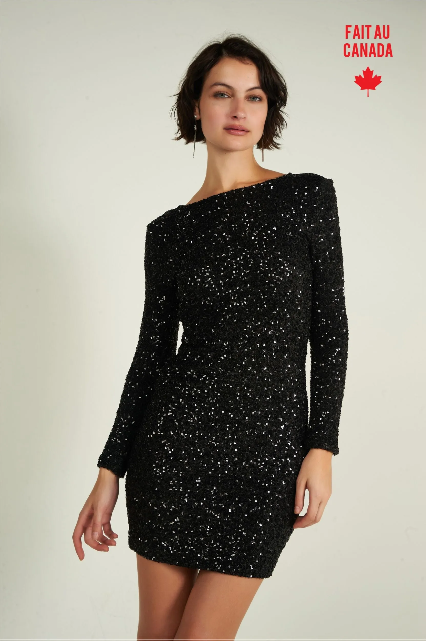 Adjustable Ties Versatile mini for casual wear Robe ?? paillettes et manches longues - NEIGE - (R-B1) - VENTE FINALE