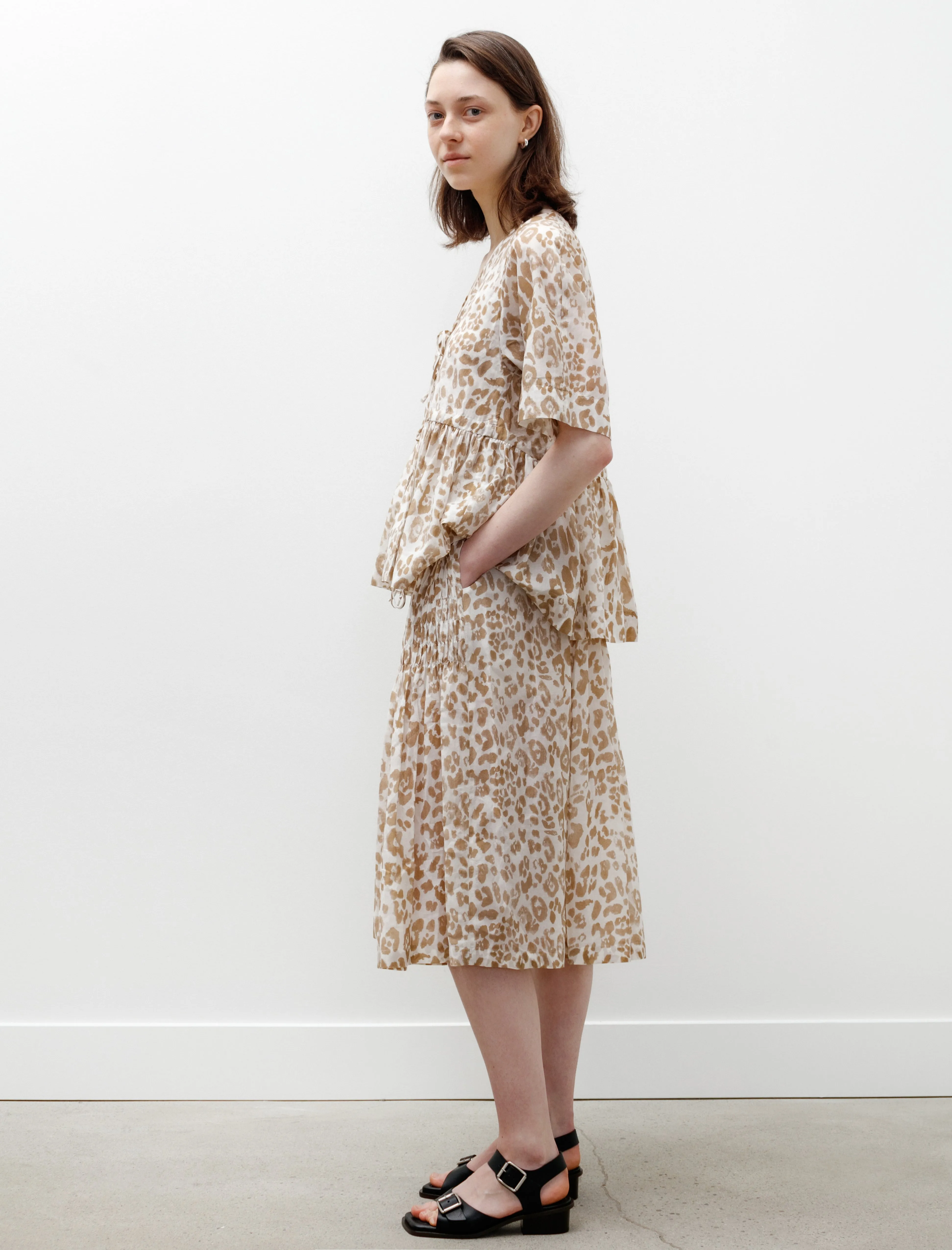 Quilted Skirt Leopard Beige Corduroy texture