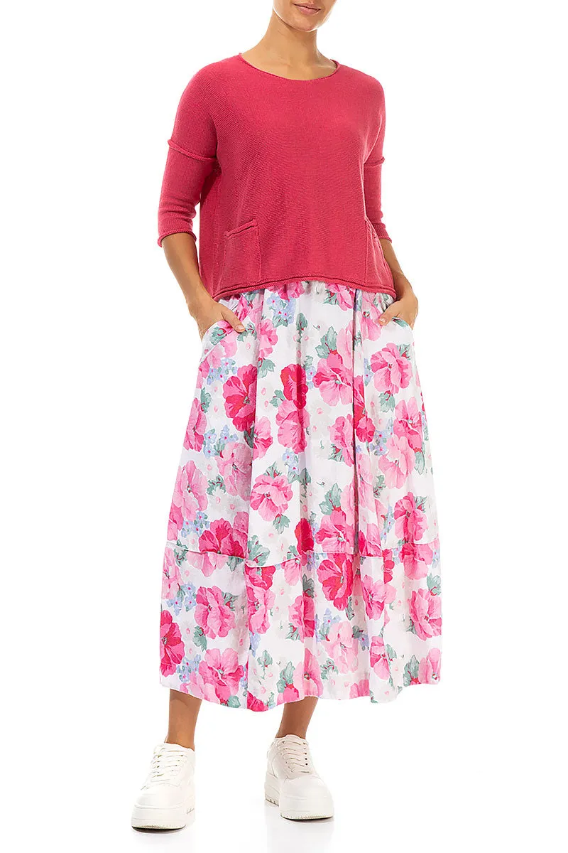 slim fit Balloon Peony Blossom Linen Skirt