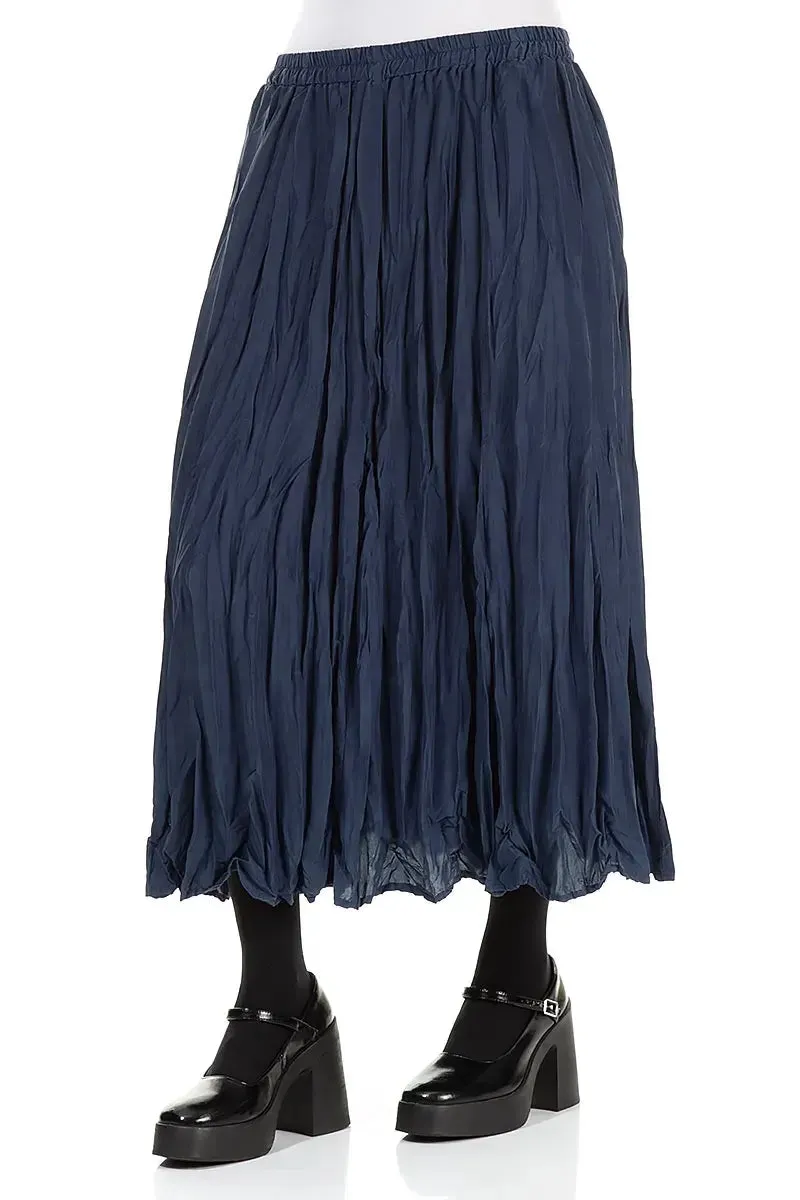 Personality Style Royal Blue Crumpled Pure Silk Skirt