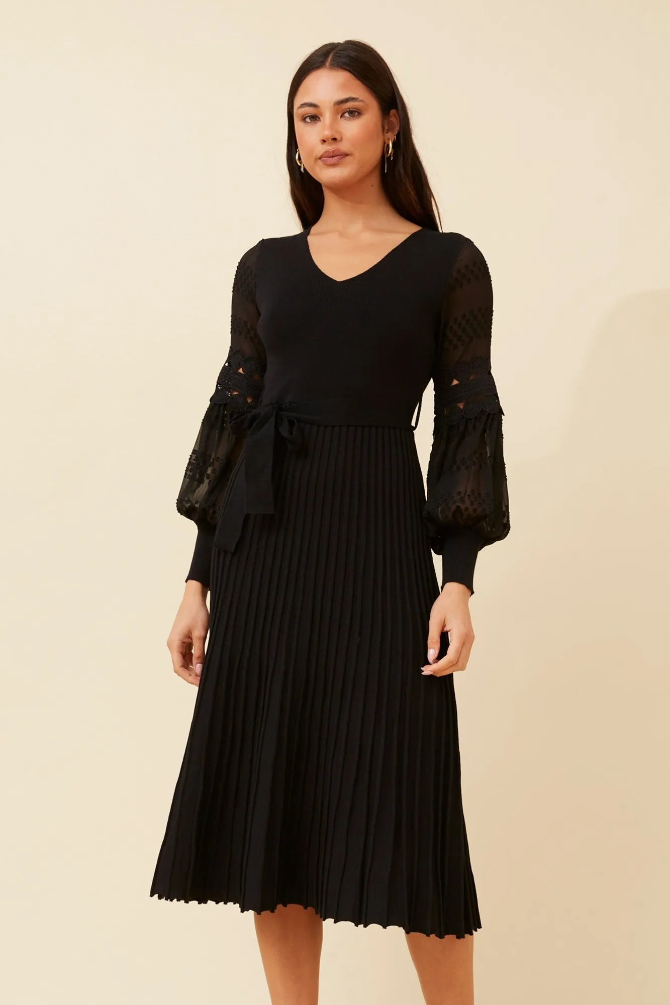 Relaxed fit knee-length piece Wood Deck OLA LANTERN SLEEVE KNIT DRESS