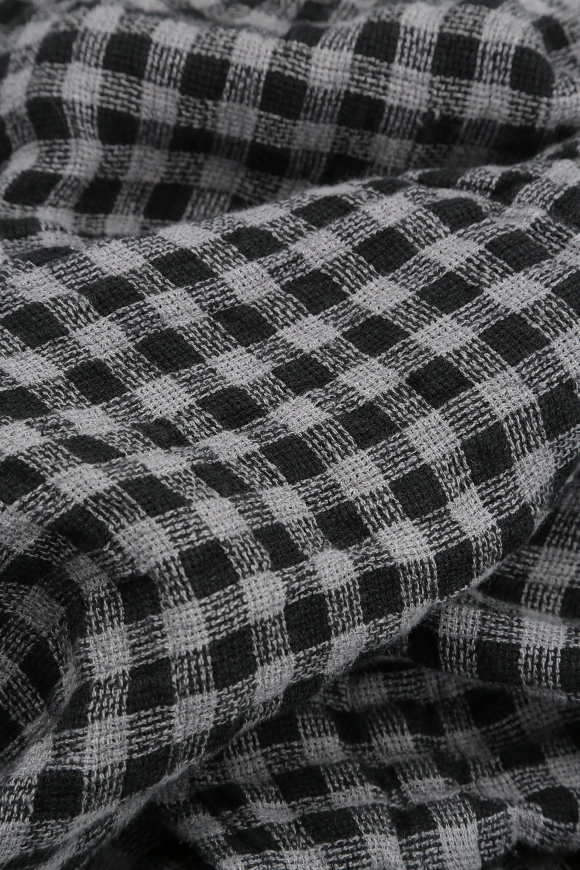 Pleated Construction Floral Pattern Balloon Grey Check Linen Skirt