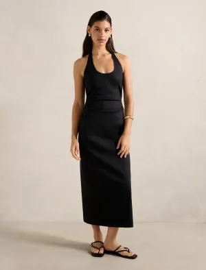 Esmee U-Neck Stretch Linen Midi Dress Japanese Neat