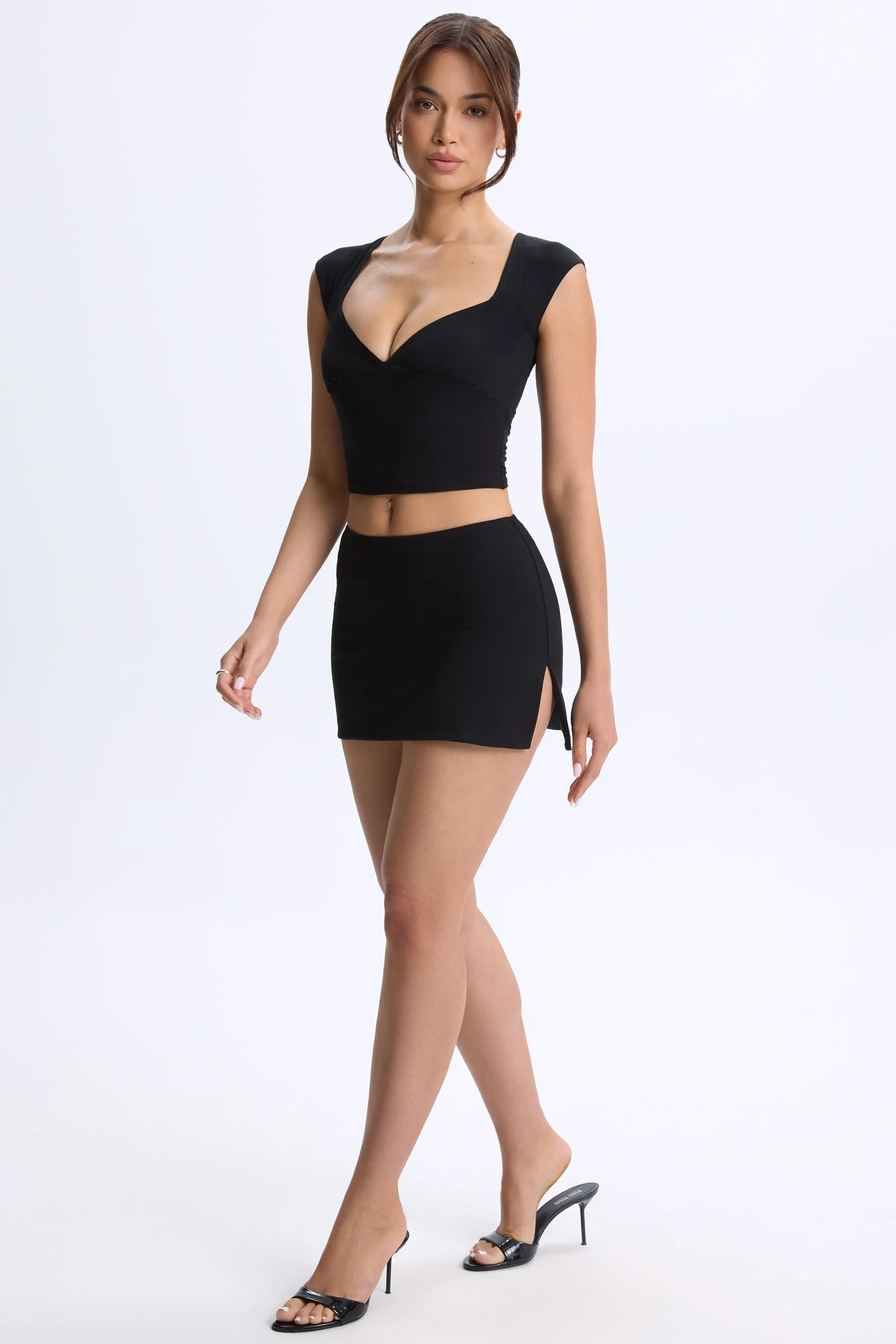 Mid-Rise Micro Mini Skirt in Black hypoallergenic material