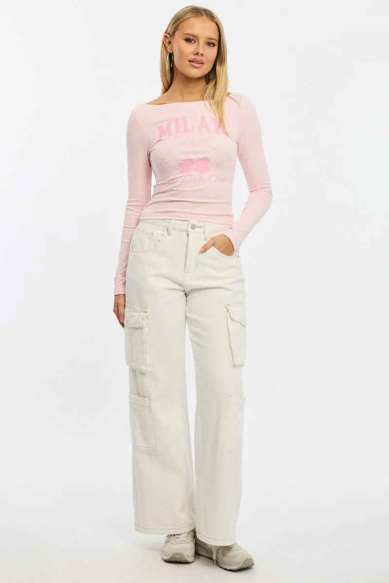 layerable Pink Graphic Tee Long Sleeve