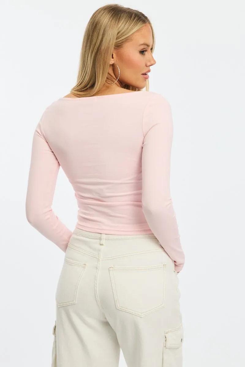 Pink Graphic Tee Long Sleeve Chic Casual Wear