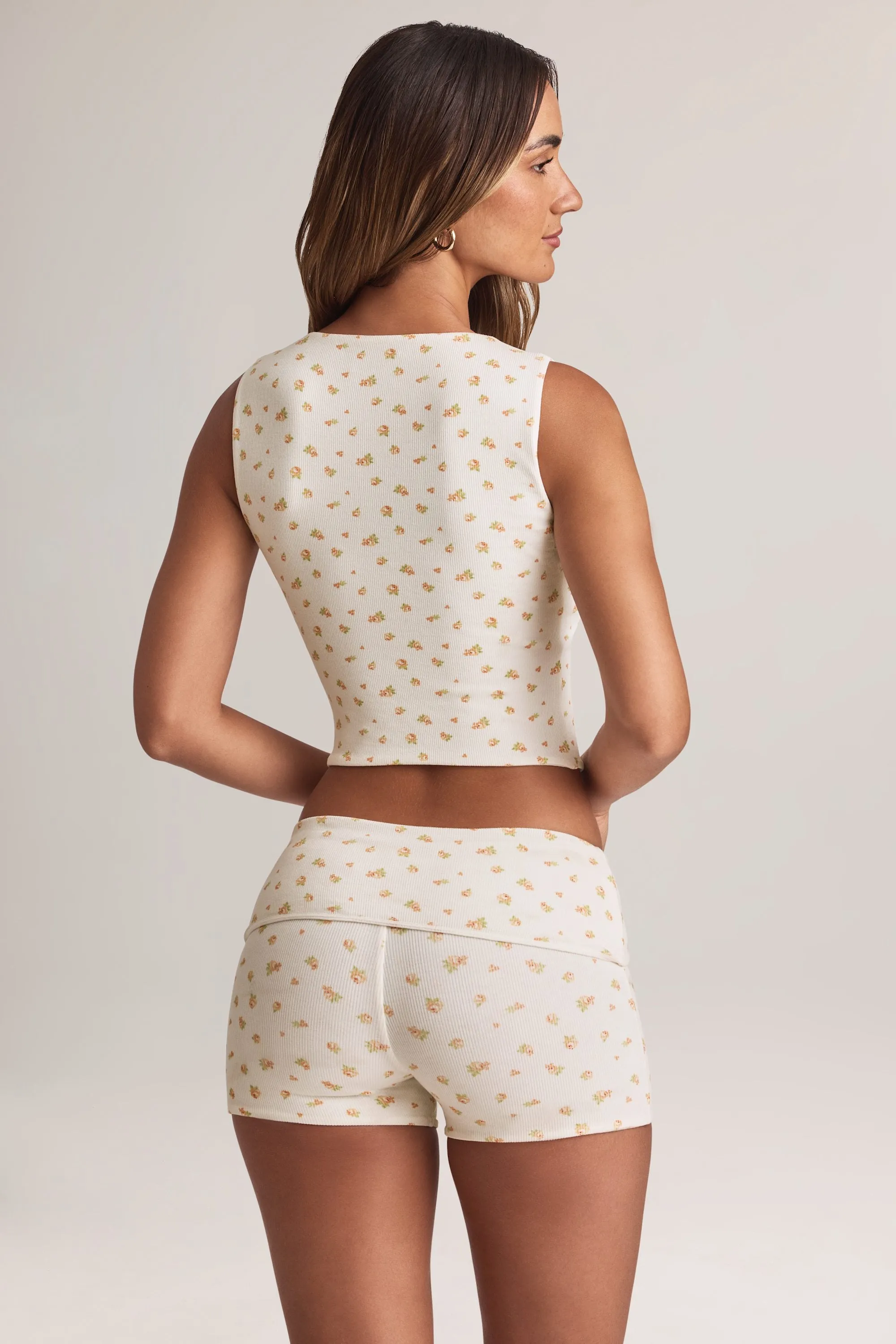 Modal Foldover Mid-Rise Shorts in Floral Print Underwear