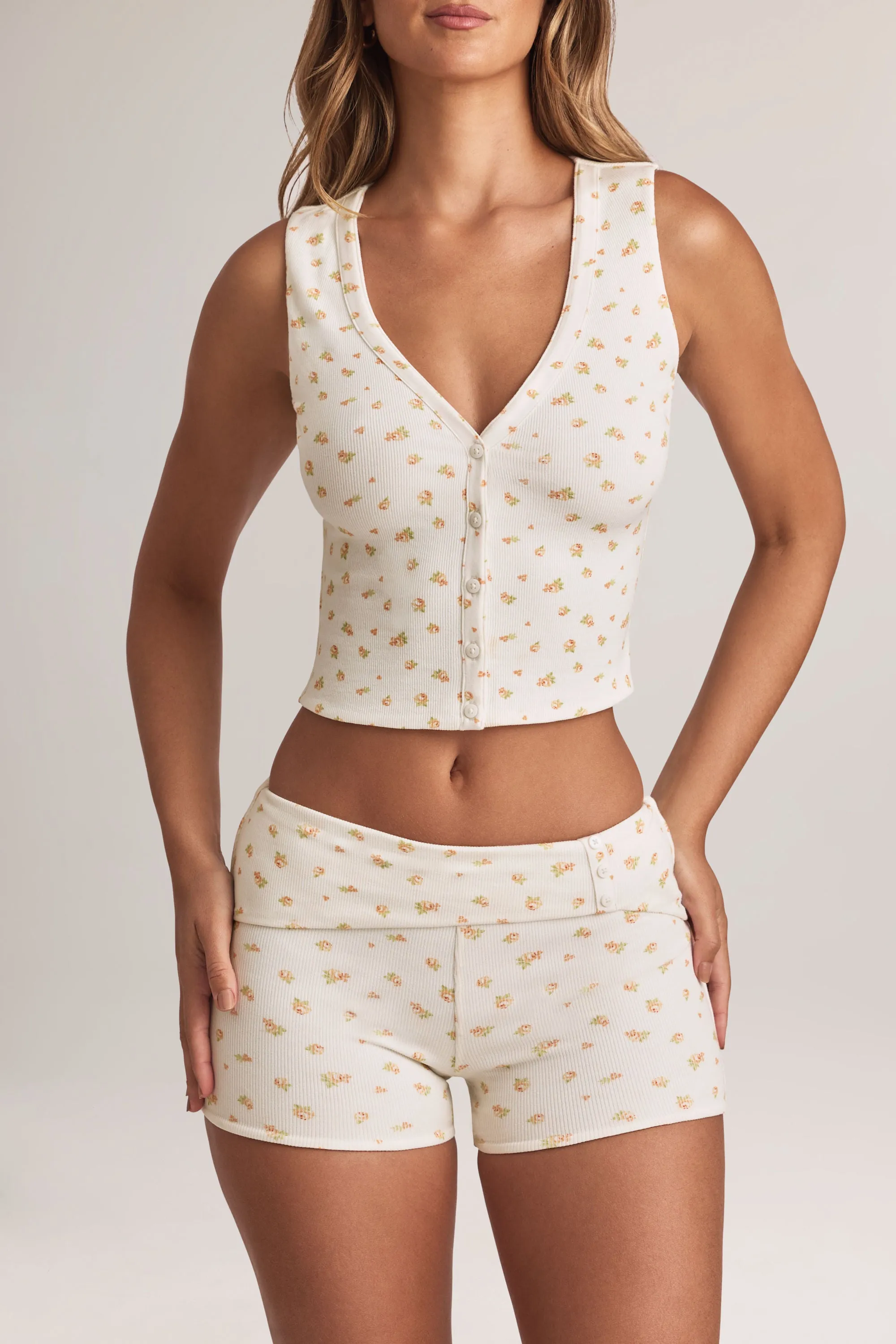 Modal Foldover Mid-Rise Shorts in Floral Print Effortless Look