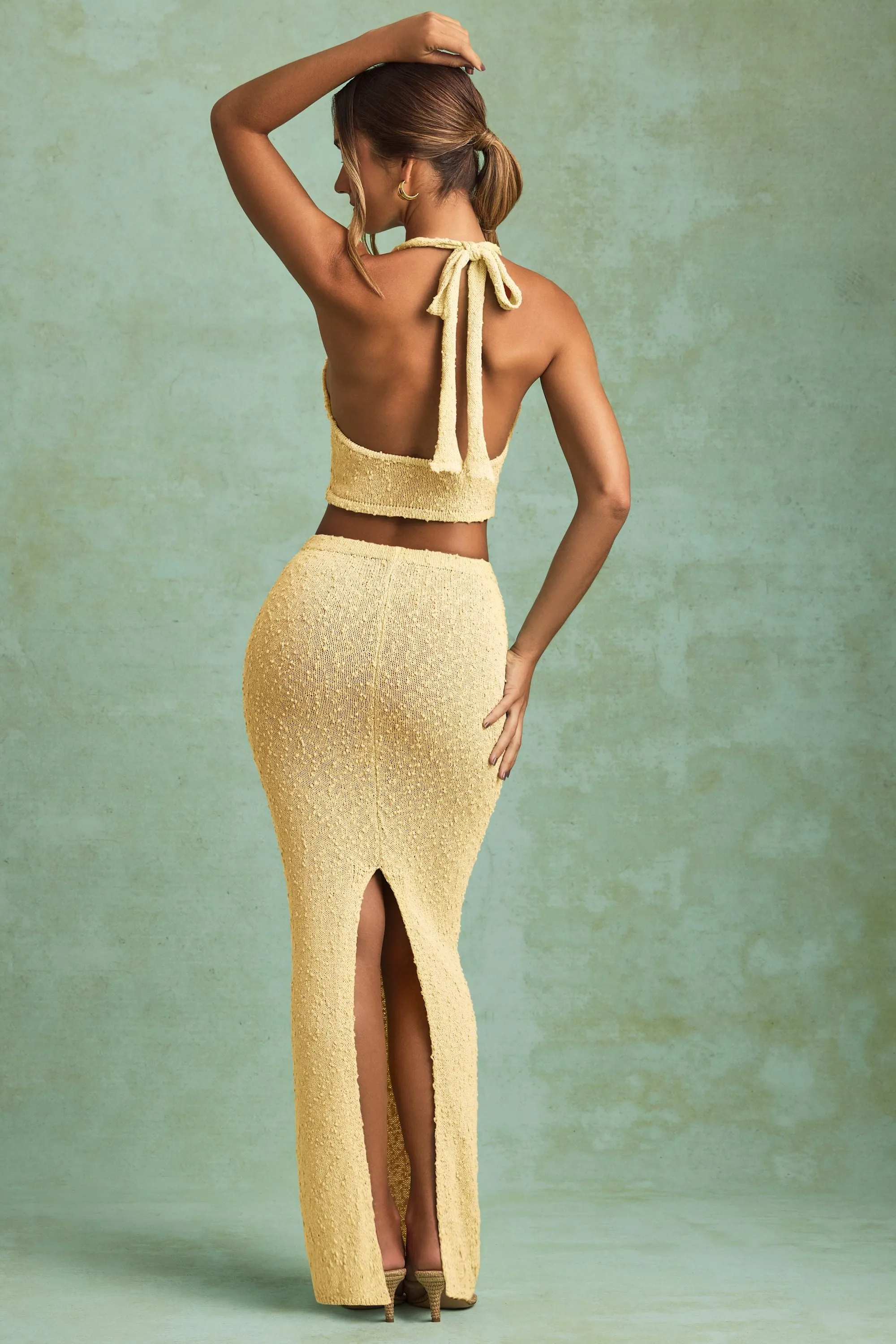 Water resistant coating Boucl?? Mid-Rise Maxi Skirt in Yellow