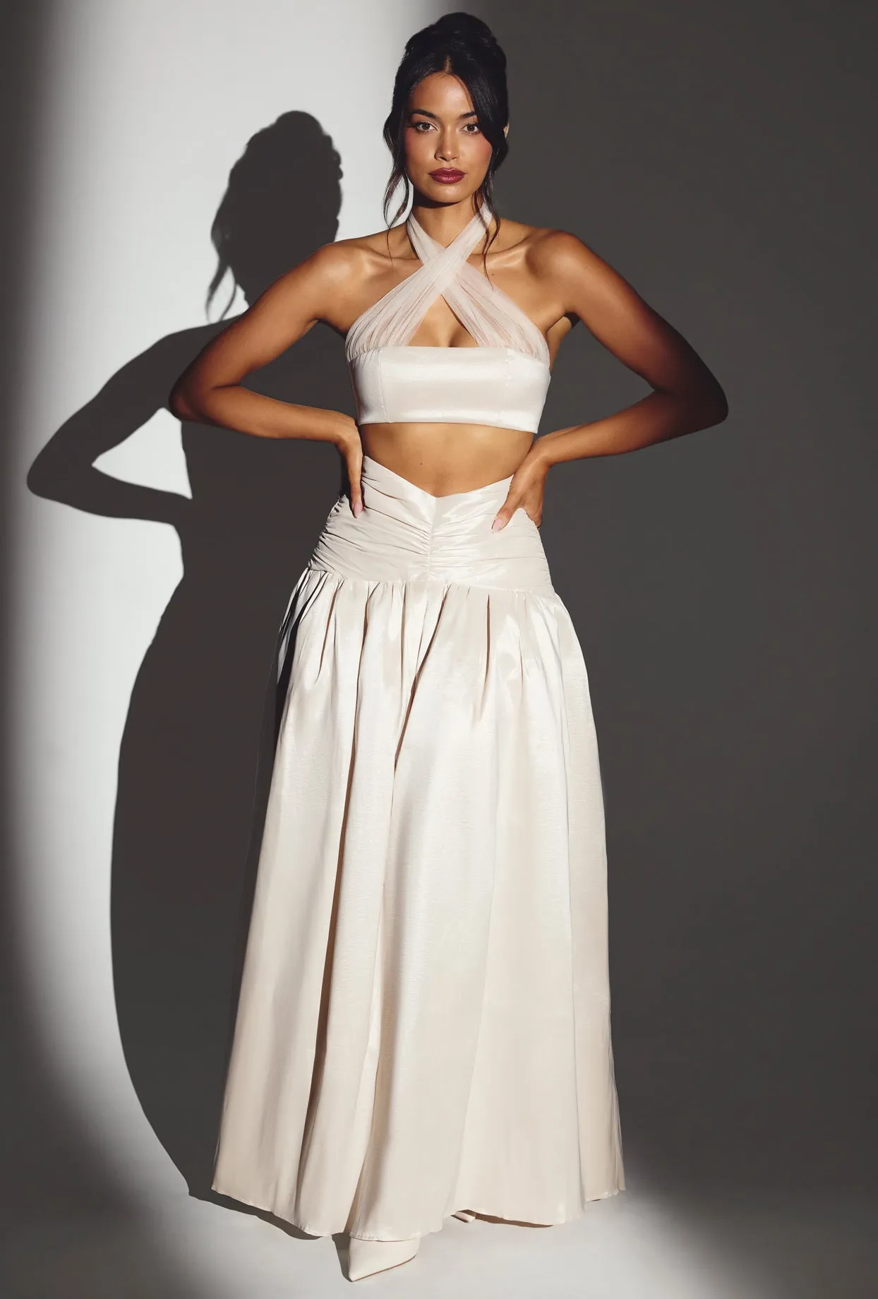 Woven Twill Voluminous Maxi Skirt in Ivory Plant Based Material