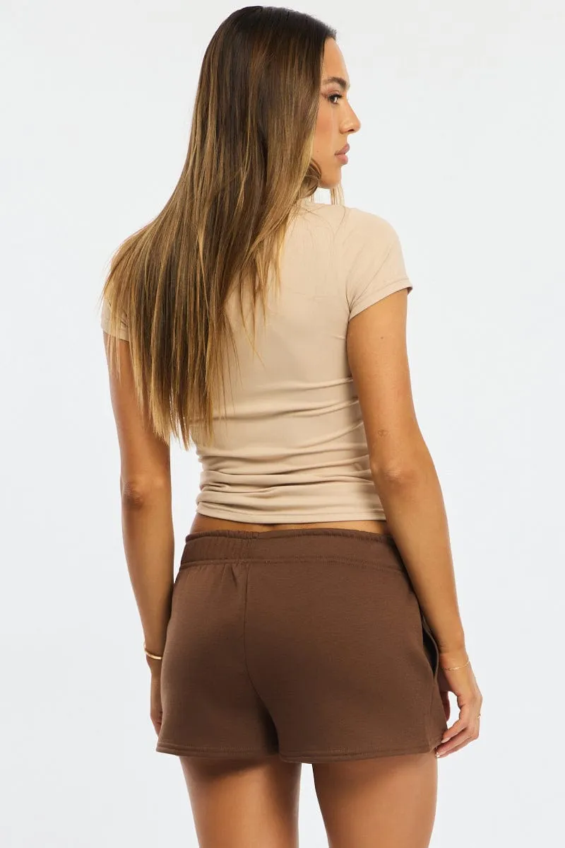Brown Track Short Elasticated Waist wrinkle - resistant