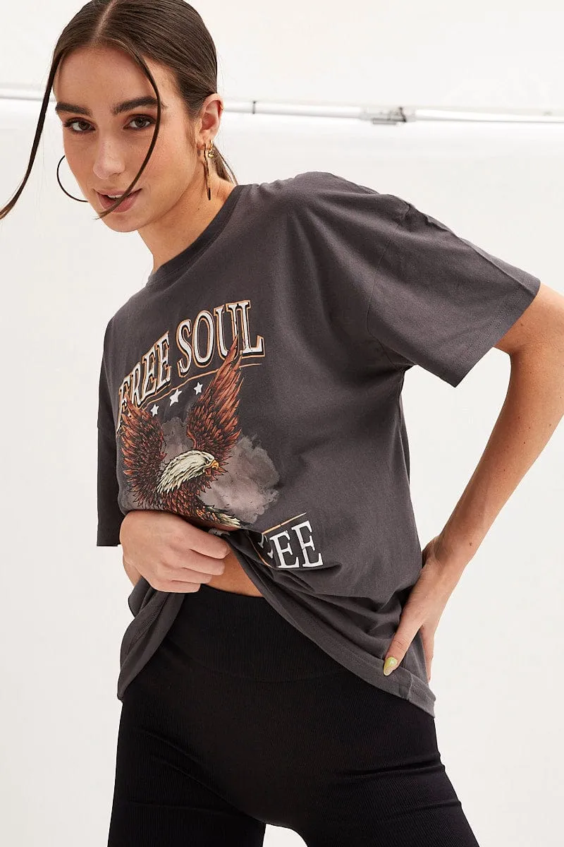 Grey Eagle Graphic T Shirt Short Sleeve Crew Neck Top Rated simple design
