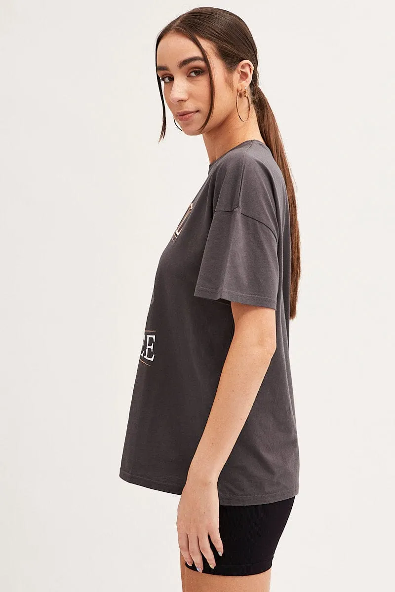 Casual Comfort Raw Hem Finish Grey Eagle Graphic T Shirt Short Sleeve Crew Neck