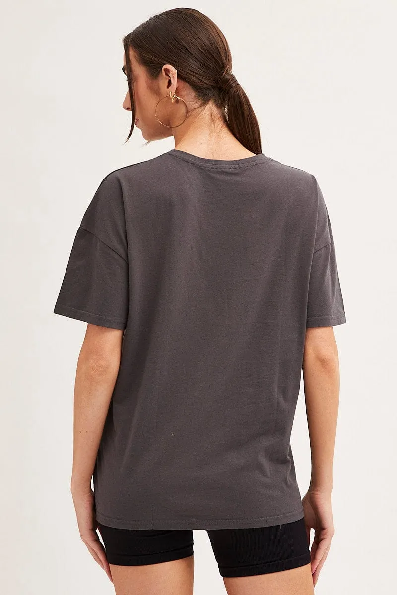 Heathered Texture Grey Eagle Graphic T Shirt Short Sleeve Crew Neck