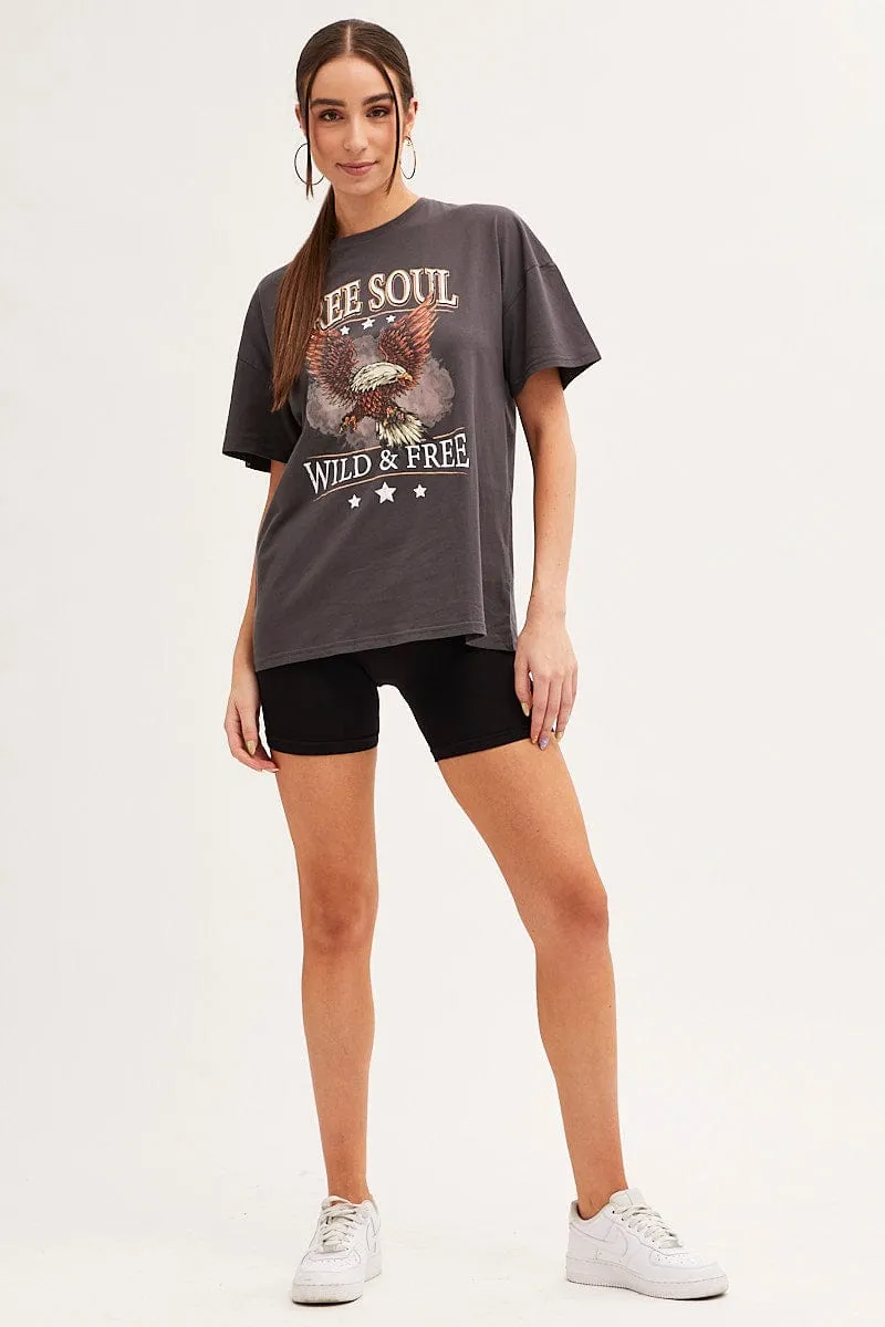 Premium Cotton Blend Short sleeved breeziness Grey Eagle Graphic T Shirt Short Sleeve Crew Neck