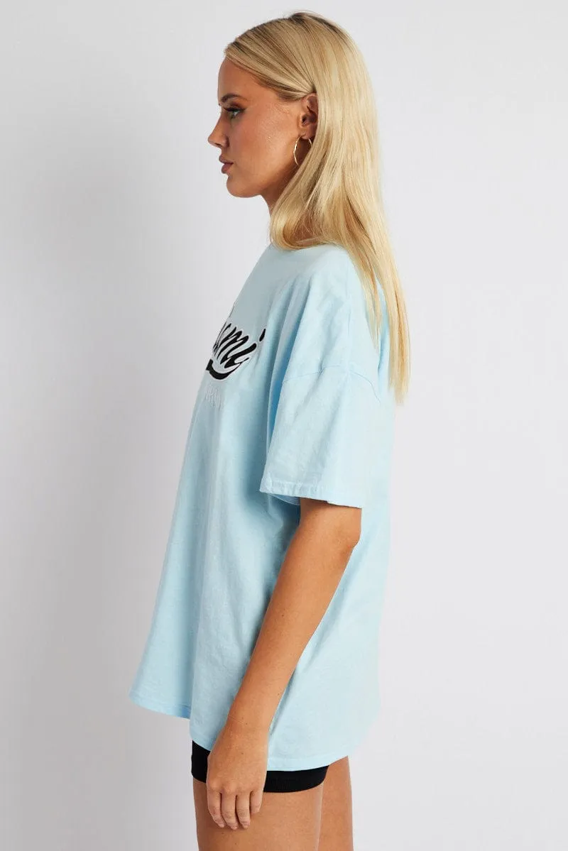 Blue Embroidery Baby Tee Slogan Crop T-shirt Trendy Casual Wear UV resistant