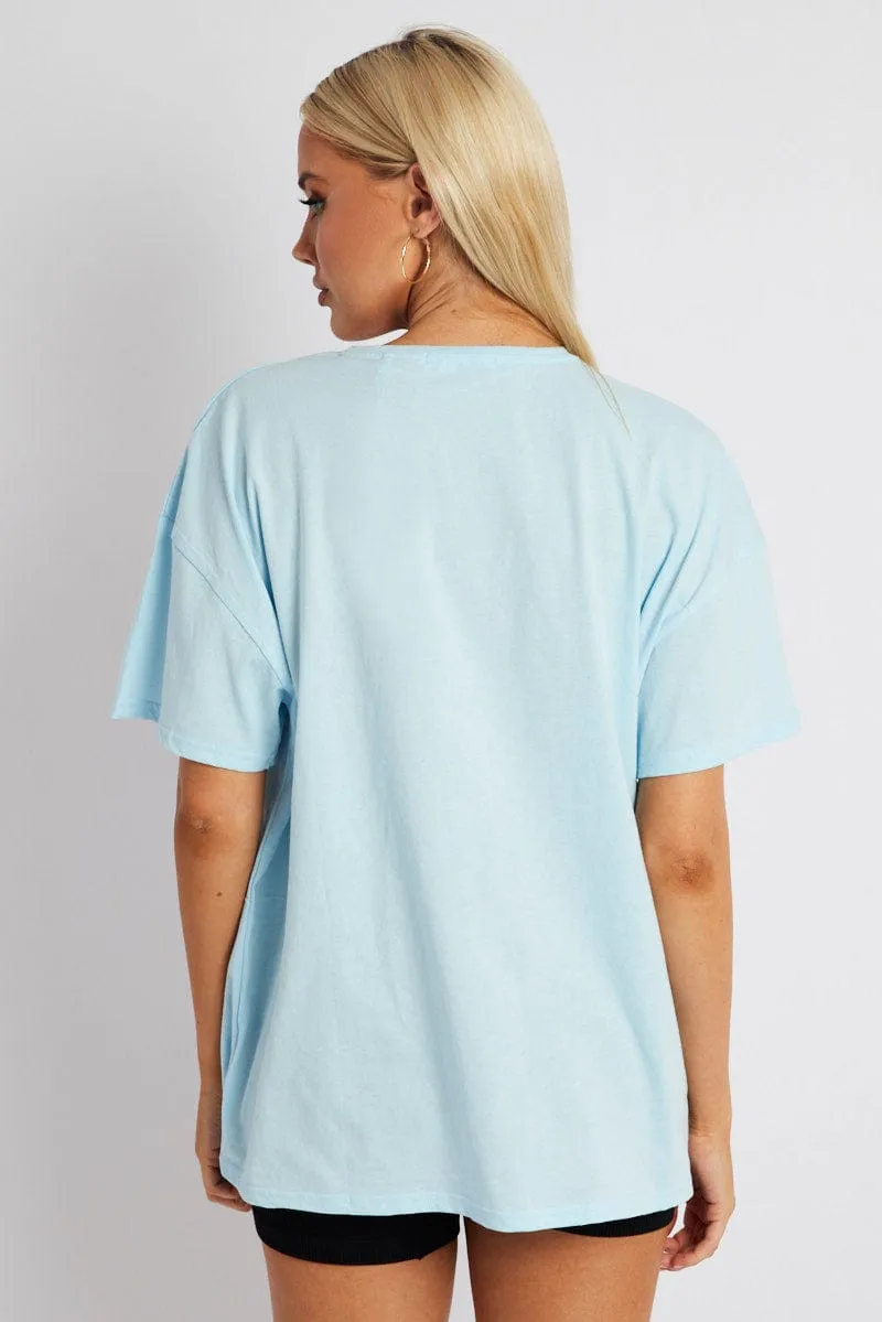 Blue Embroidery Baby Tee Slogan Crop T-shirt Casual Chic Look