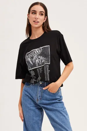 Black Crew Neck Oversized Graphic T-Shirt Outdoor Style Trend