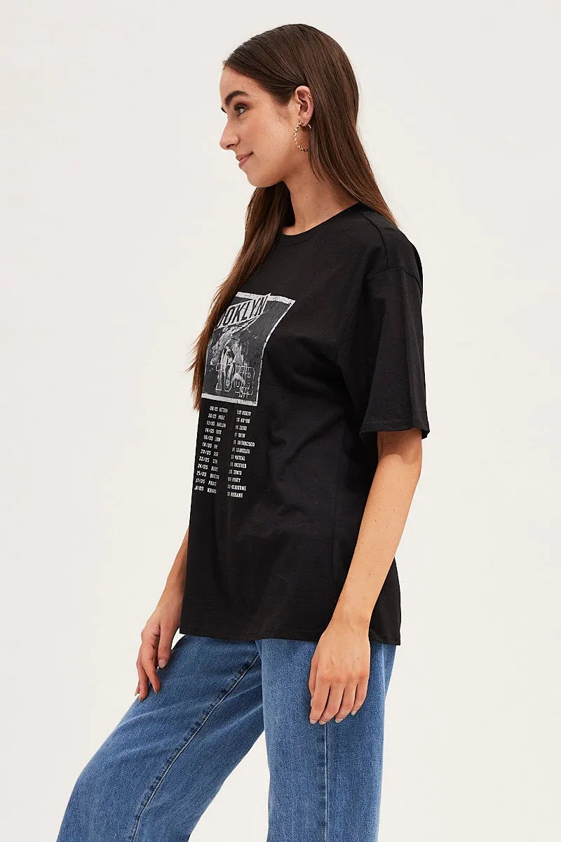 Black Crew Neck Oversized Graphic T-Shirt Casual Style Wear Long Lasting Color