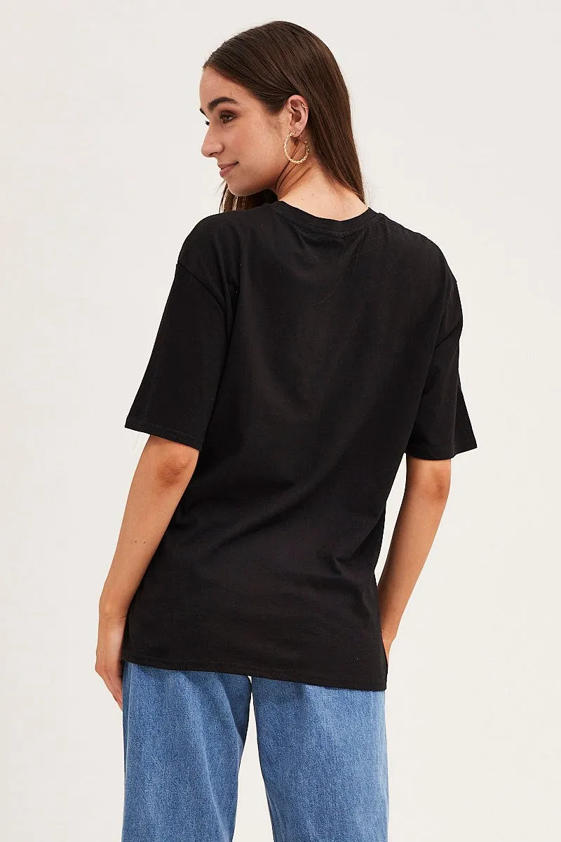Black Crew Neck Oversized Graphic T-Shirt Everyday Essential