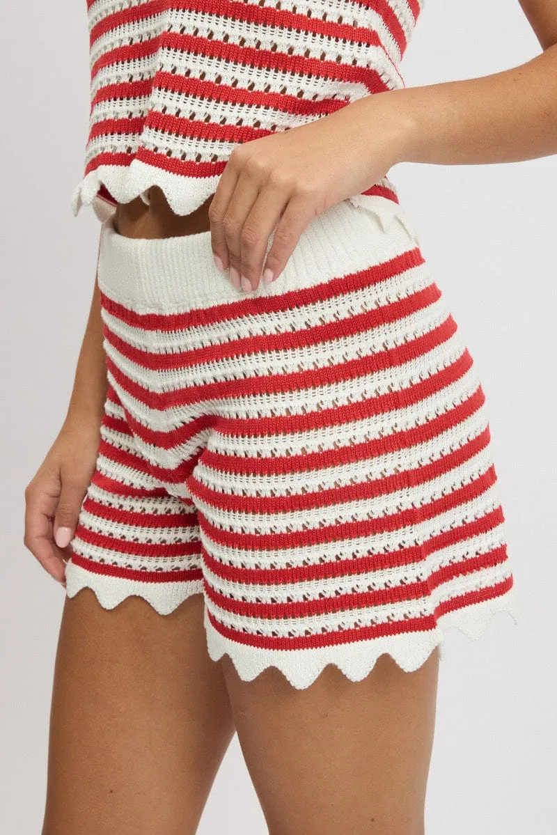 Fresh Day Red Stripe Knit Shorts Elasticated Waist