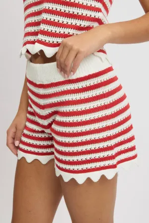 Fresh Day Red Stripe Knit Shorts Elasticated Waist