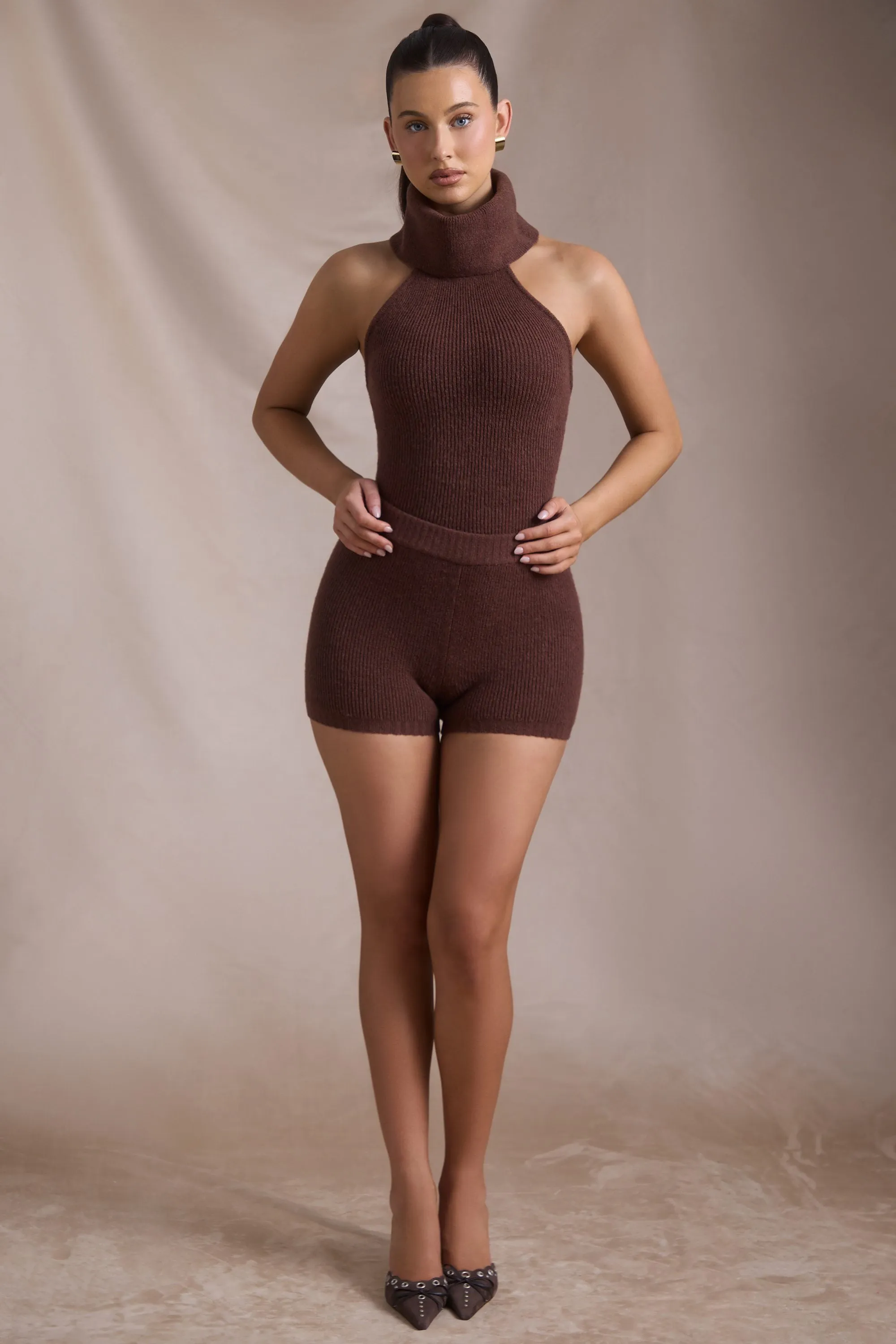 Ribbed-Knit Shorts in Espresso NonSlipGrip