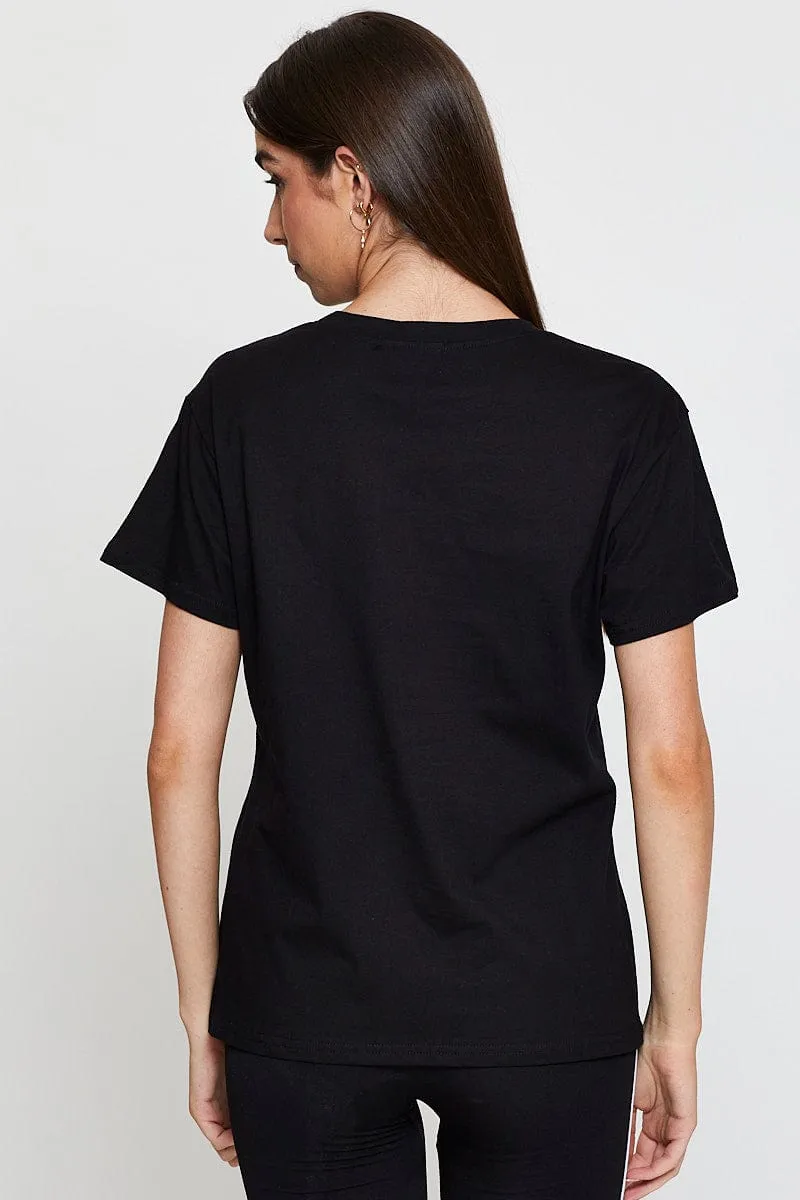 Chilly Weather Style Relaxed Everyday Wear Black Graphic T-Shirt Short Sleeve
