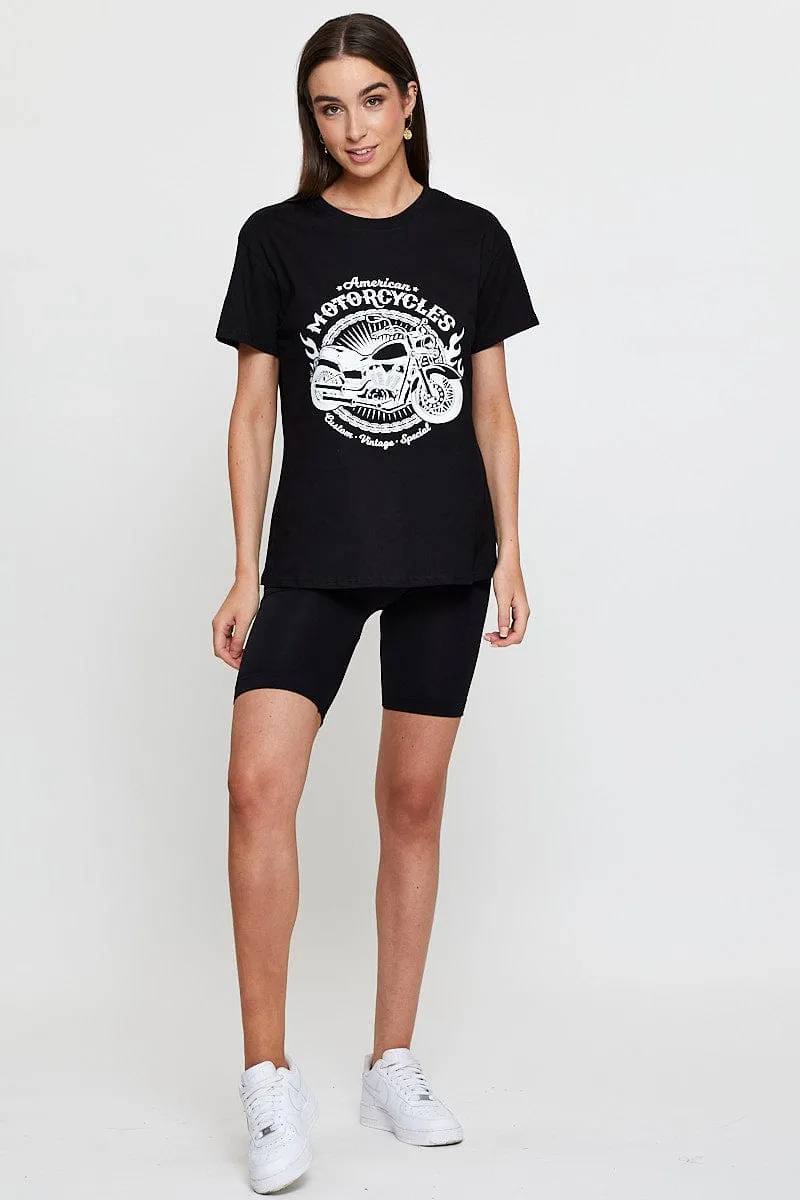 Black Graphic T-Shirt Short Sleeve Street Ready