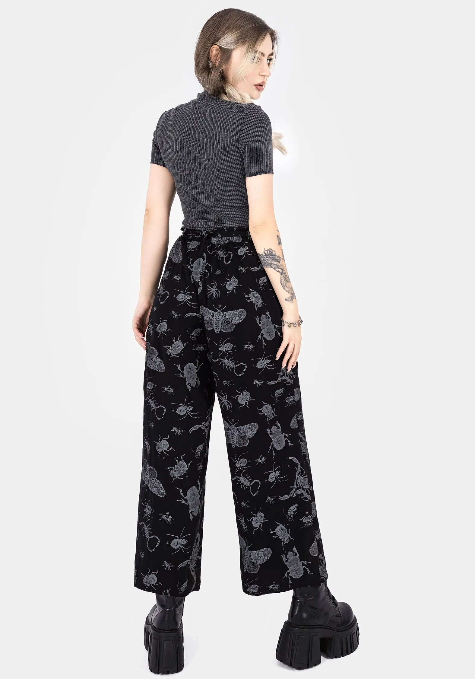 Parasite Bugs Wide Leg Paperbag Culotte Trousers - Black High Durability Stitching Adjustable loop