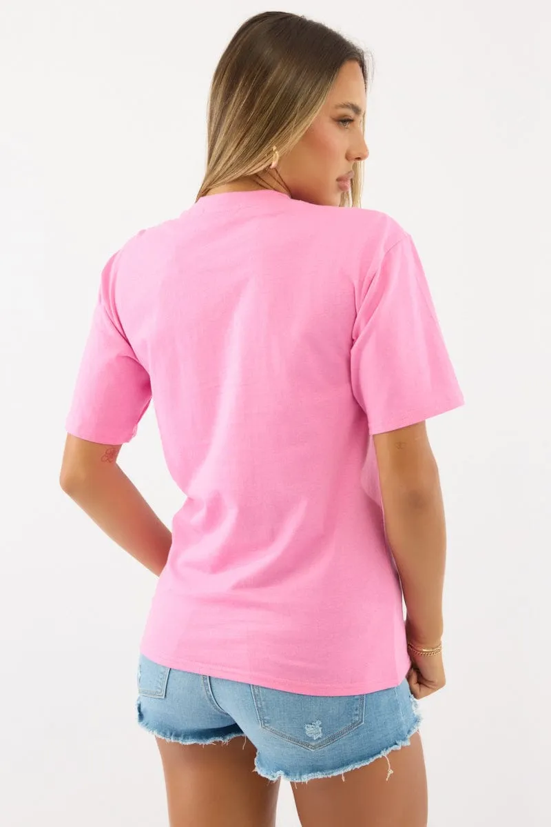 Pink Graphic Tee Short Sleeve Fashionable Look