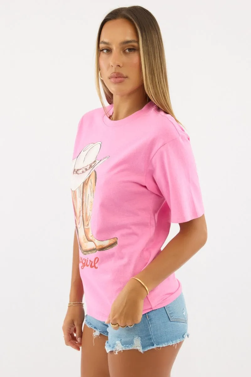Pink Graphic Tee Short Sleeve Everyday Wearable
