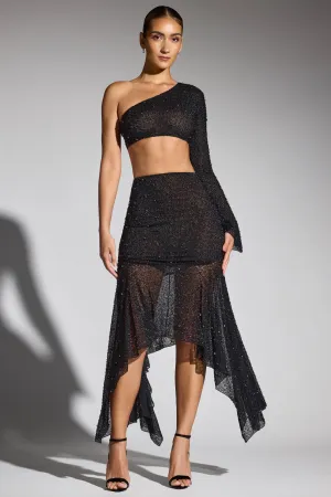 Minimalist fashion Embellished Handkerchief Hem Skirt in Black