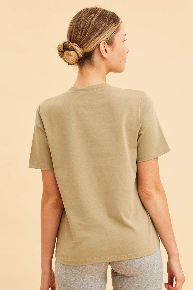 Green Relaxed T-Shirt Heavy Cotton Crew Neck American Ease Trendy Cut