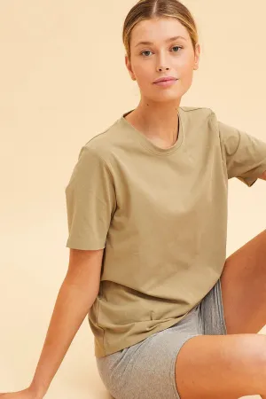 Green Relaxed T-Shirt Heavy Cotton Crew Neck Reinforced Knees