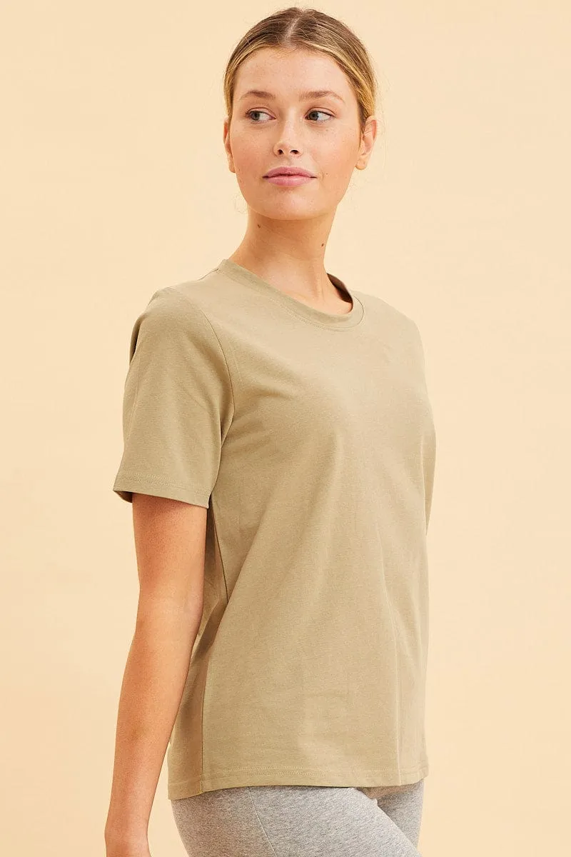 Green Relaxed T-Shirt Heavy Cotton Crew Neck Sporty Look
