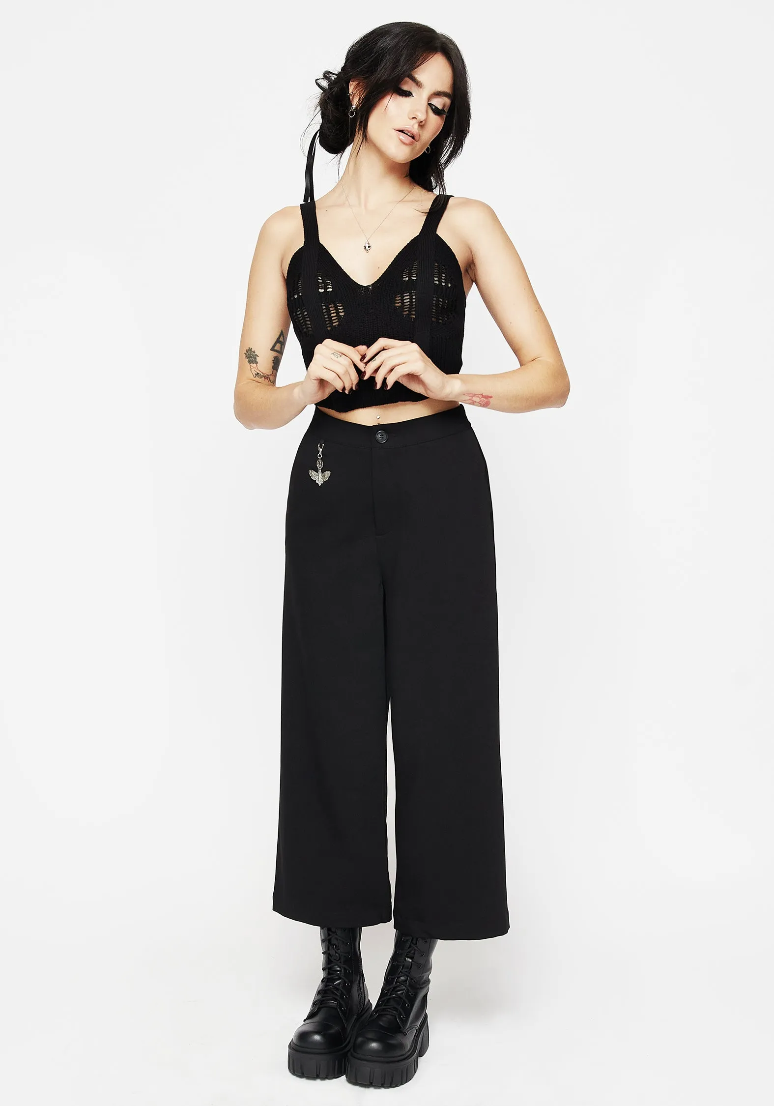Eustacia Wide Leg Culotte Trousers Laser Cut Perforations