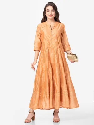 Rust Ornamental Printed Dress Bonded Seam Technology Unique Cut