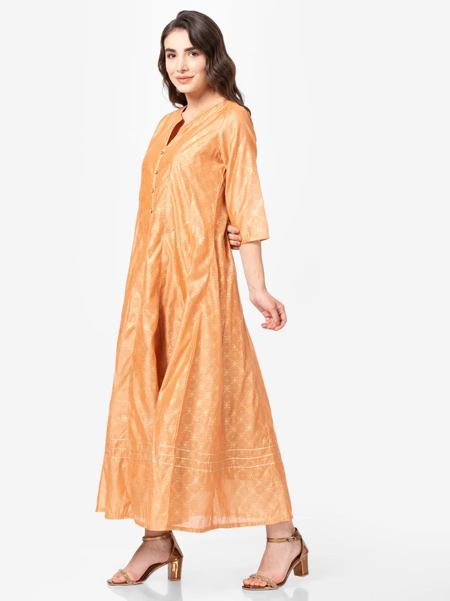 Rust Ornamental Printed Dress ReflectiveDetails Date Vibe