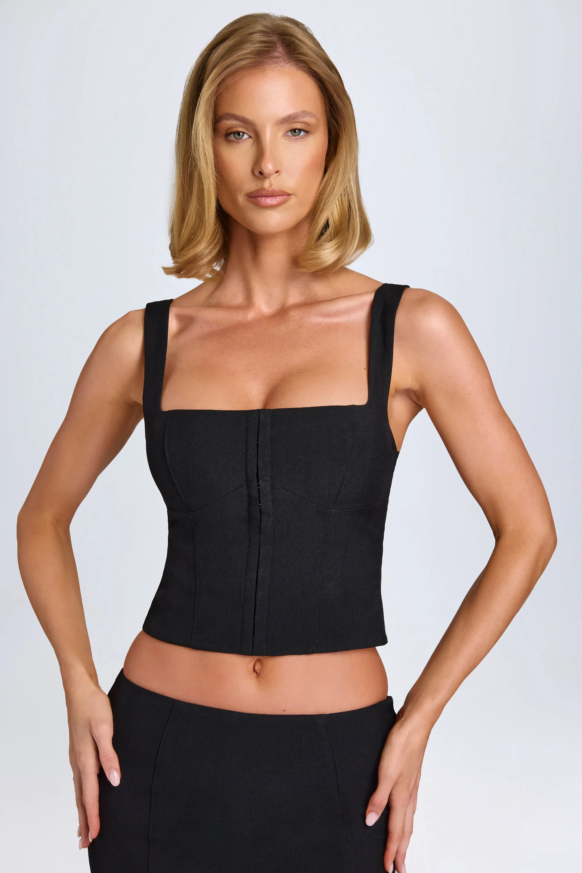 Hook-And-Eye Corset Top in Black Urban Chic