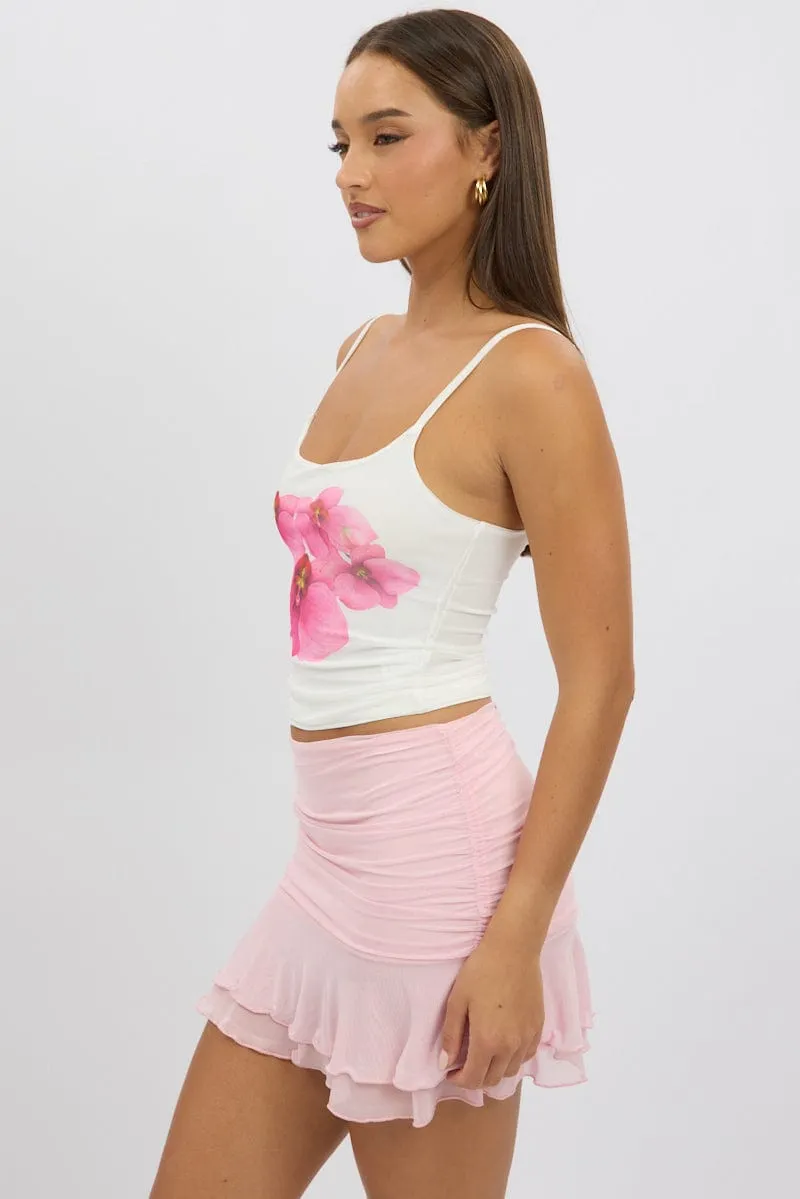 White Floral Singlet Top Mesh SustainableBlend Activewear Clothing