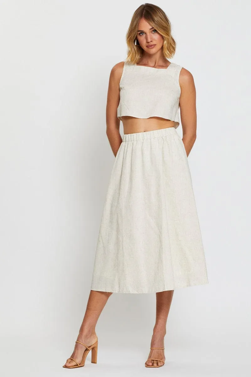 Movement Friendly Beige Singlet Top Sleeveless Crop Linen