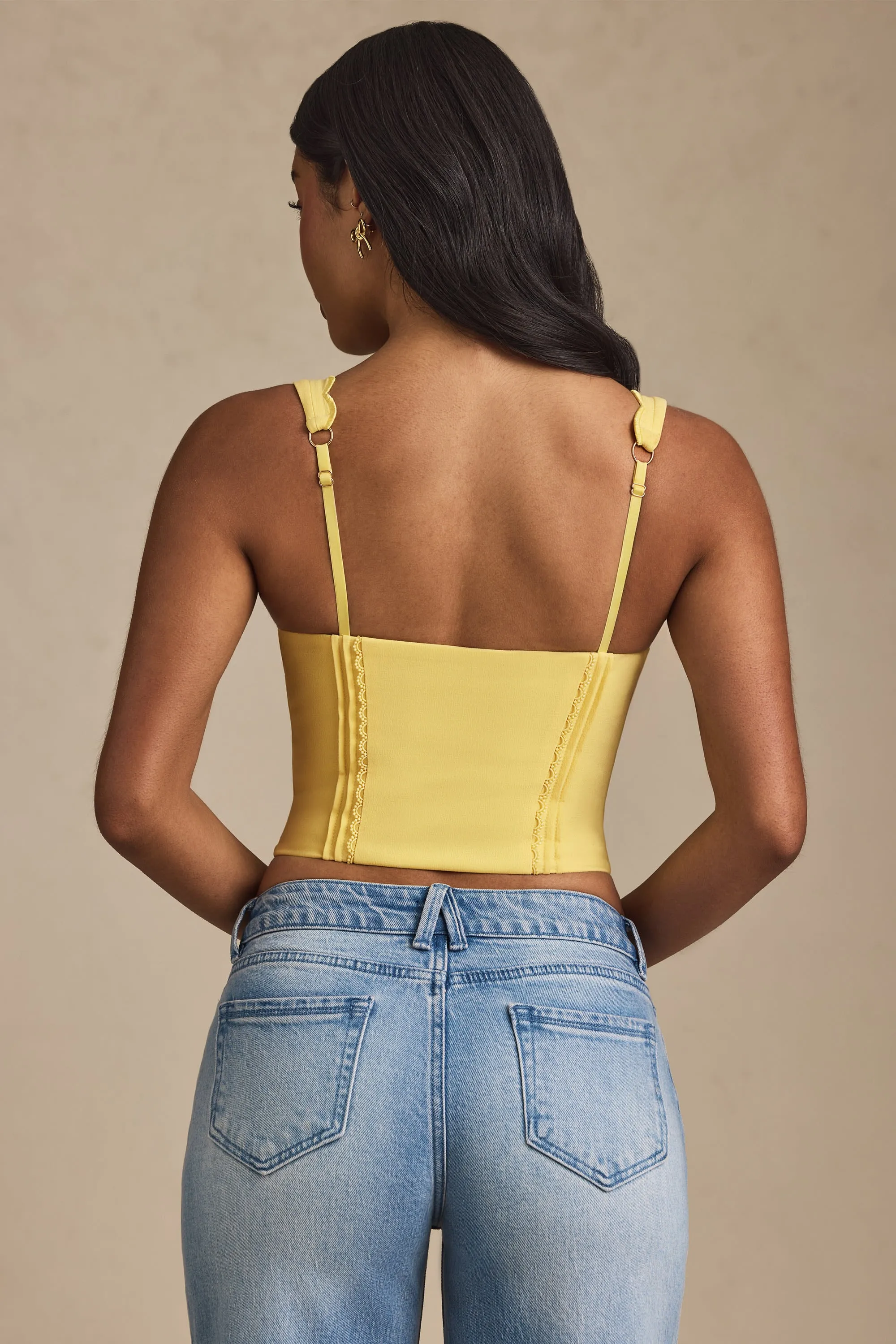 Plunge-Neck Scalloped Corset Top in Pastel Yellow retro look