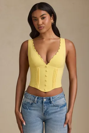 Fashion Footwear PressureRelief Seams Plunge-Neck Scalloped Corset Top in Pastel Yellow
