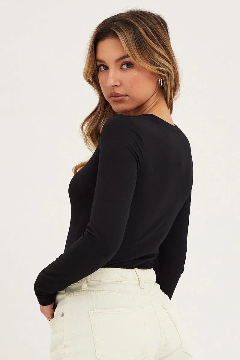 HighVisibility Black Keyhole Bodysuit Long Sleeve