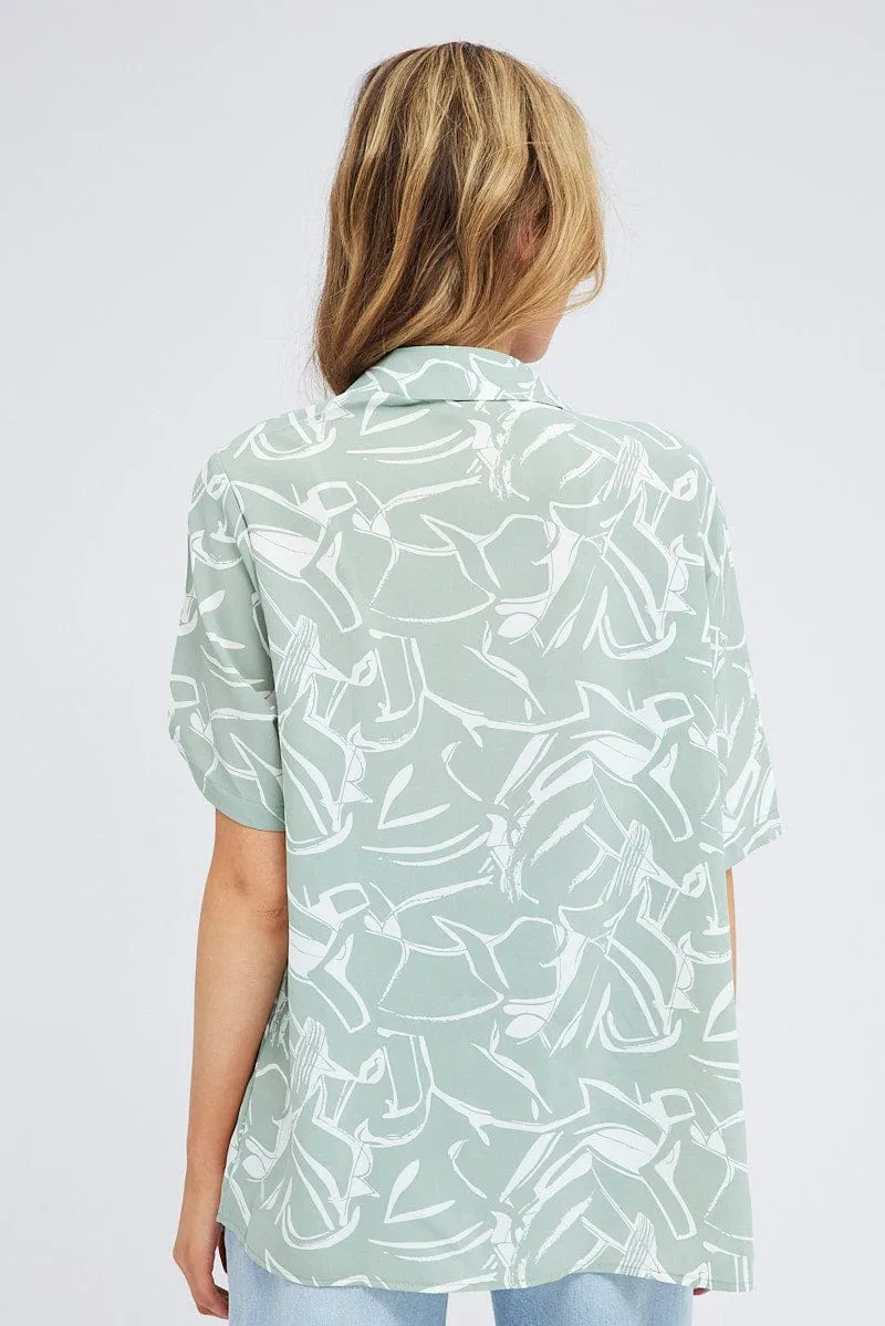 Green Abstract Shirt Short Sleeve Street Edge