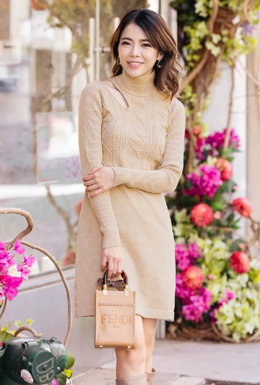 Soft Fabric MoistureWickingTechnology Saffron Knit Dress - Latte