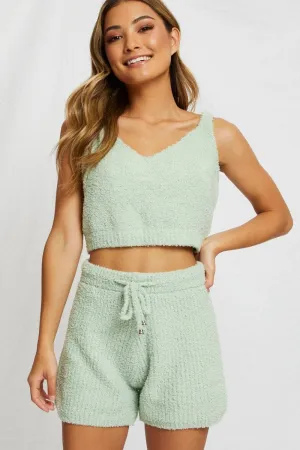 Green Fluffy Crop Singlet Summer Style