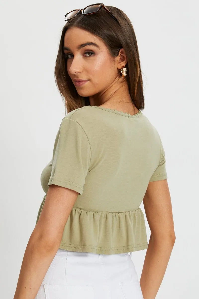 Polish Glow UVProtection Green Short Sleeve Peplum T Shirt