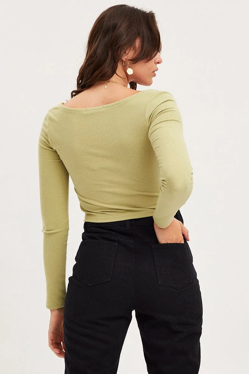 Green T Shirt Long Sleeve SmoothZipper FlatlockSeaming